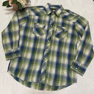 Cowgirl Western Button Down Top Pearl Snaps Rustler By Wrangler Size L